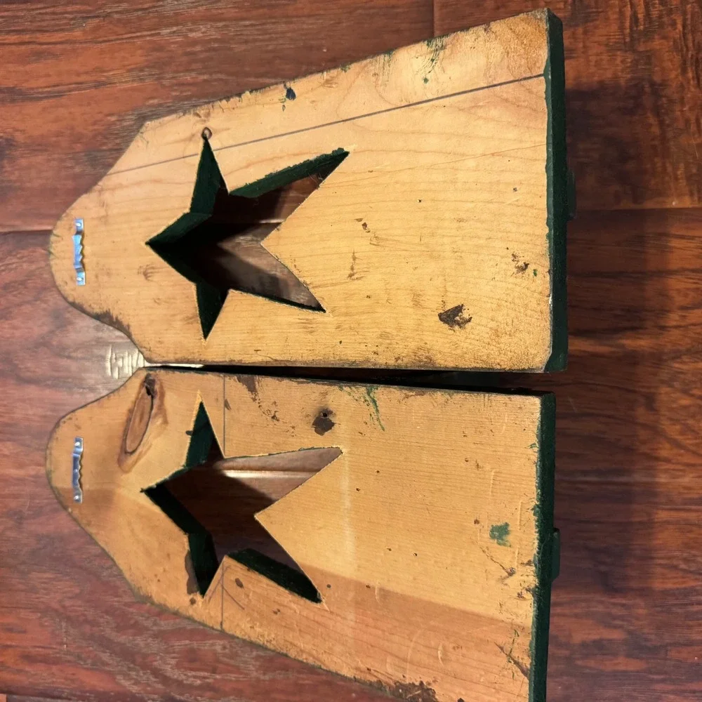 Rustic Primitive Country Star Wall‎ Sconce Shelves Set 2 Green Distressed Wood